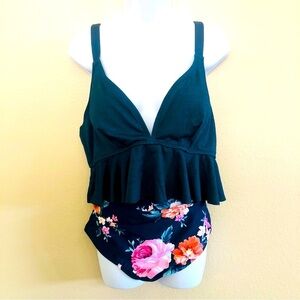 CUPSHE Women VNeck High Waisted Flowy Ruffle Hem Floral Bikini Set Plus Size  1X